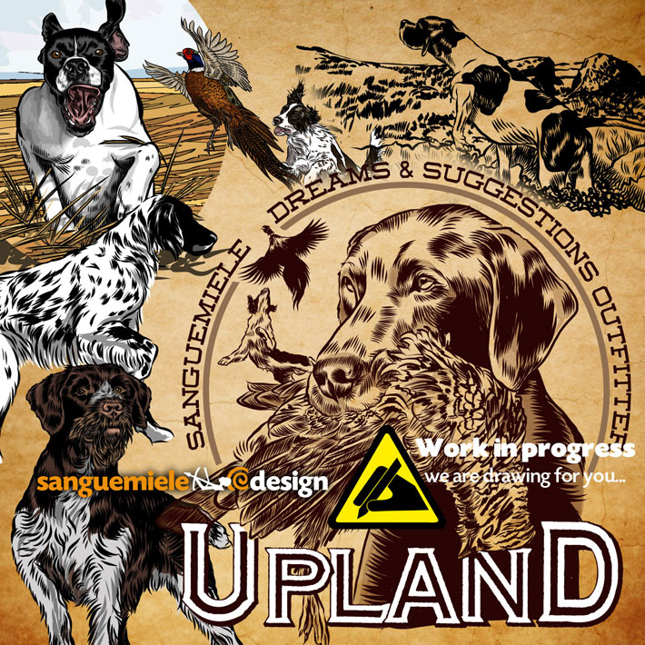 Upland hunting theme, bird dogs and retrievers